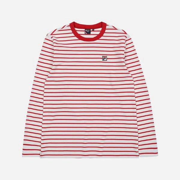 Fila Striped Crew Neck L/S Women's T-Shirts - Red/White,NZ 612-64721